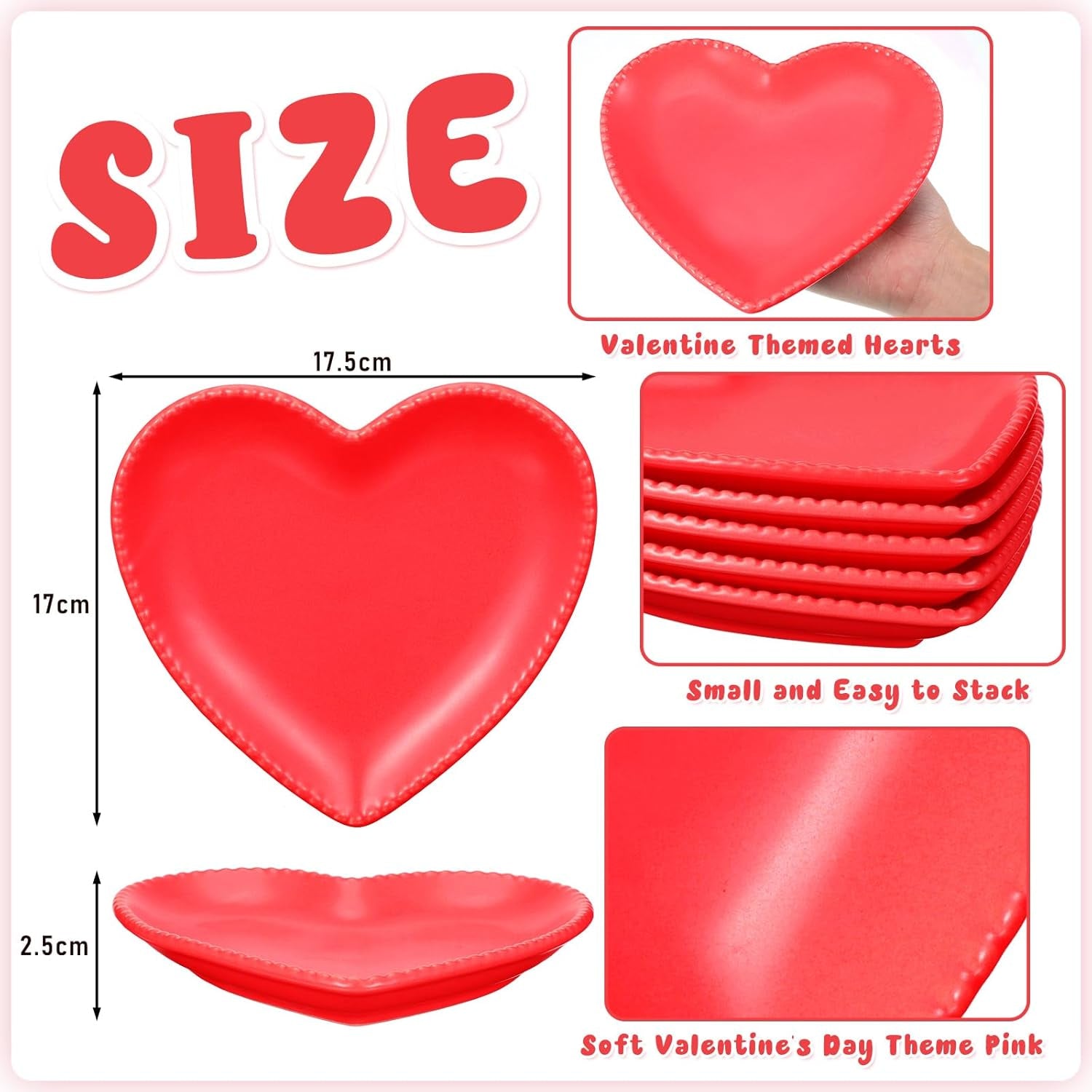 6 Pcs Heart Shaped Plates Ceramic 6.9 Inches Salad Ceramic Graduation Plates Dinner Heart Shaped Serving Dish Dessert Elegant for Kitchen Steak Snacks(Red)