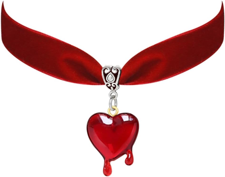 Bleeding Heart Pendent on Red Velvet Choker
