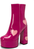 Heart Design Patent Leather Ankle Boots With Chunky Heel