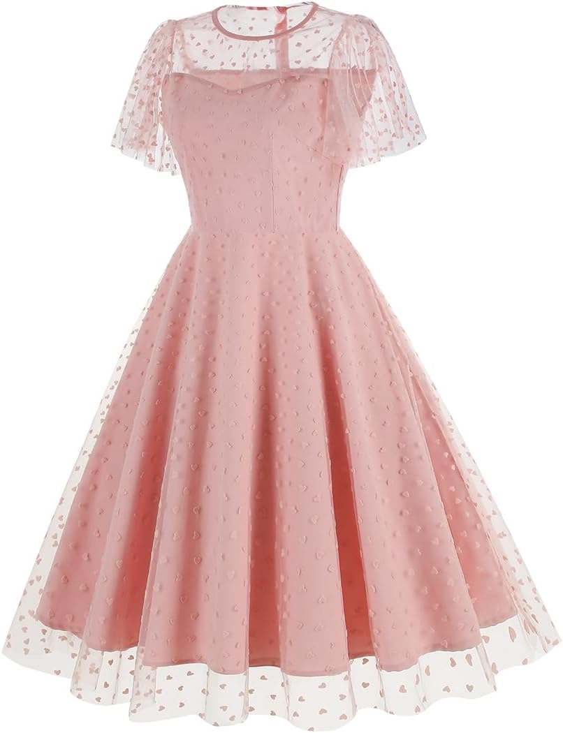 Light Pink Vintage Dress With Heart Print Tulle