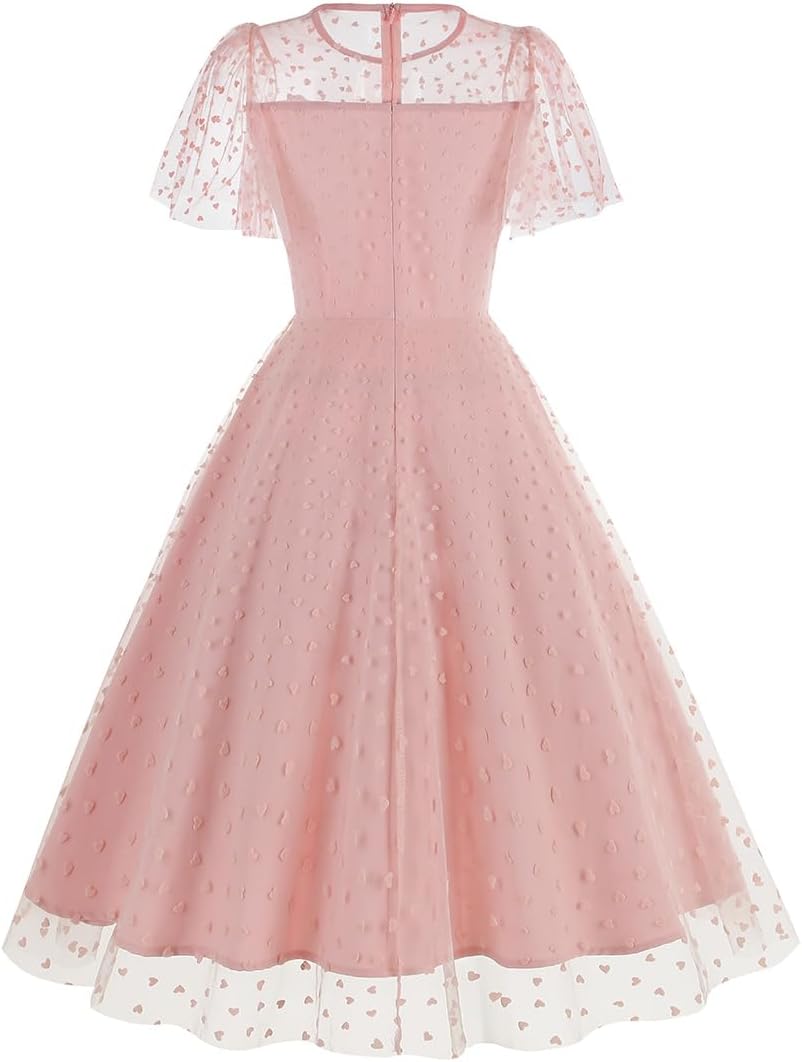 Light Pink Vintage Dress With Heart Print Tulle