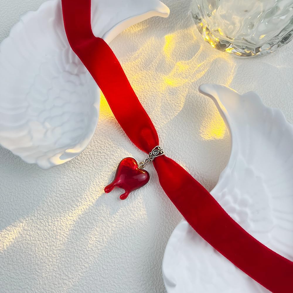 Bleeding Heart Pendent on Red Velvet Choker