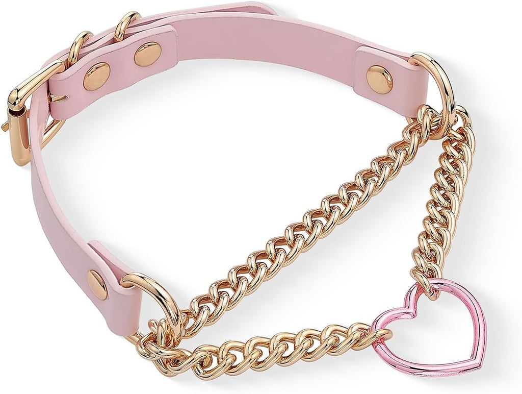 Leather Choker Necklace for Women with Metallic Heart Ring