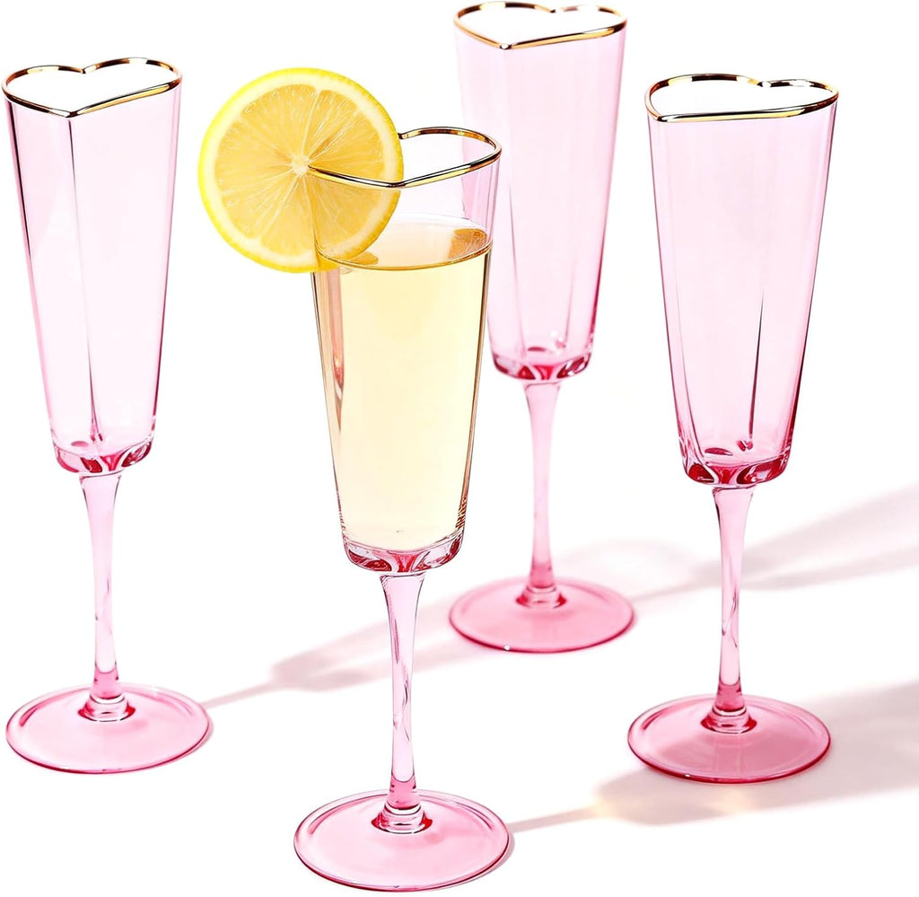 Pink Heart Shaped Champagne Flutes