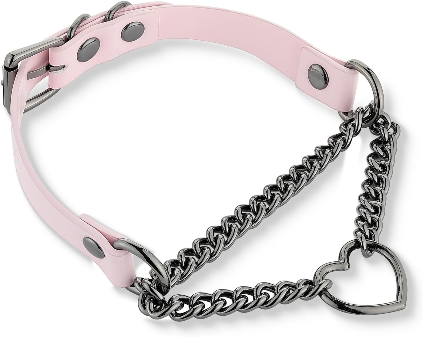 Leather Choker Necklace for Women with Metallic Heart Ring