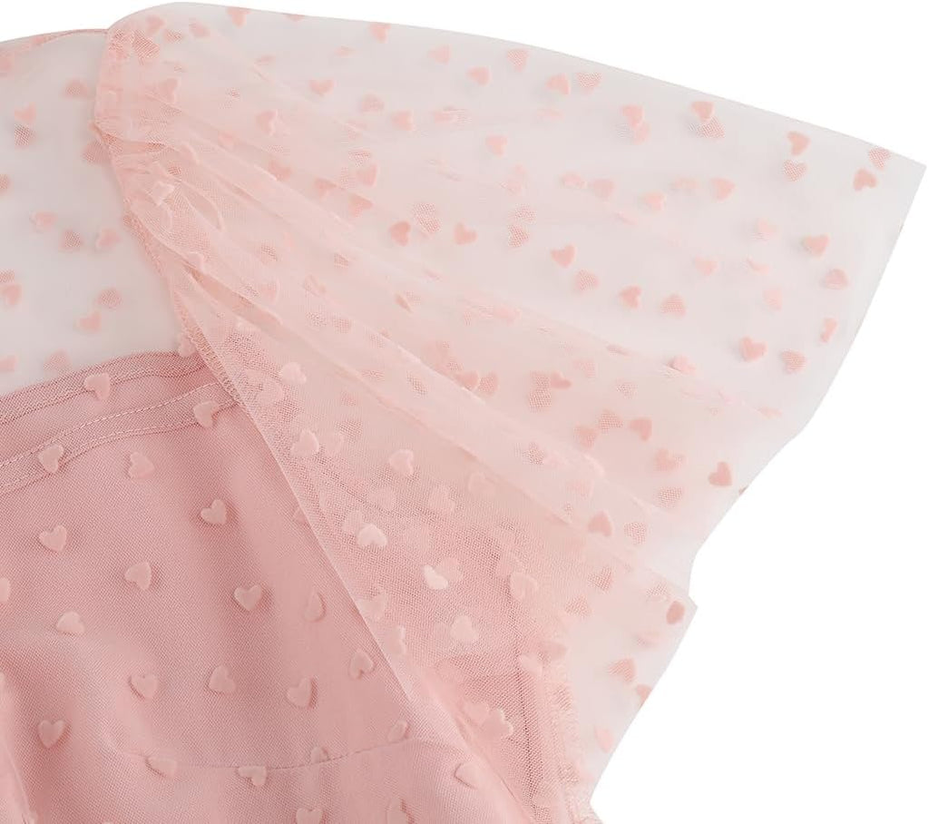 Light Pink Vintage Dress With Heart Print Tulle