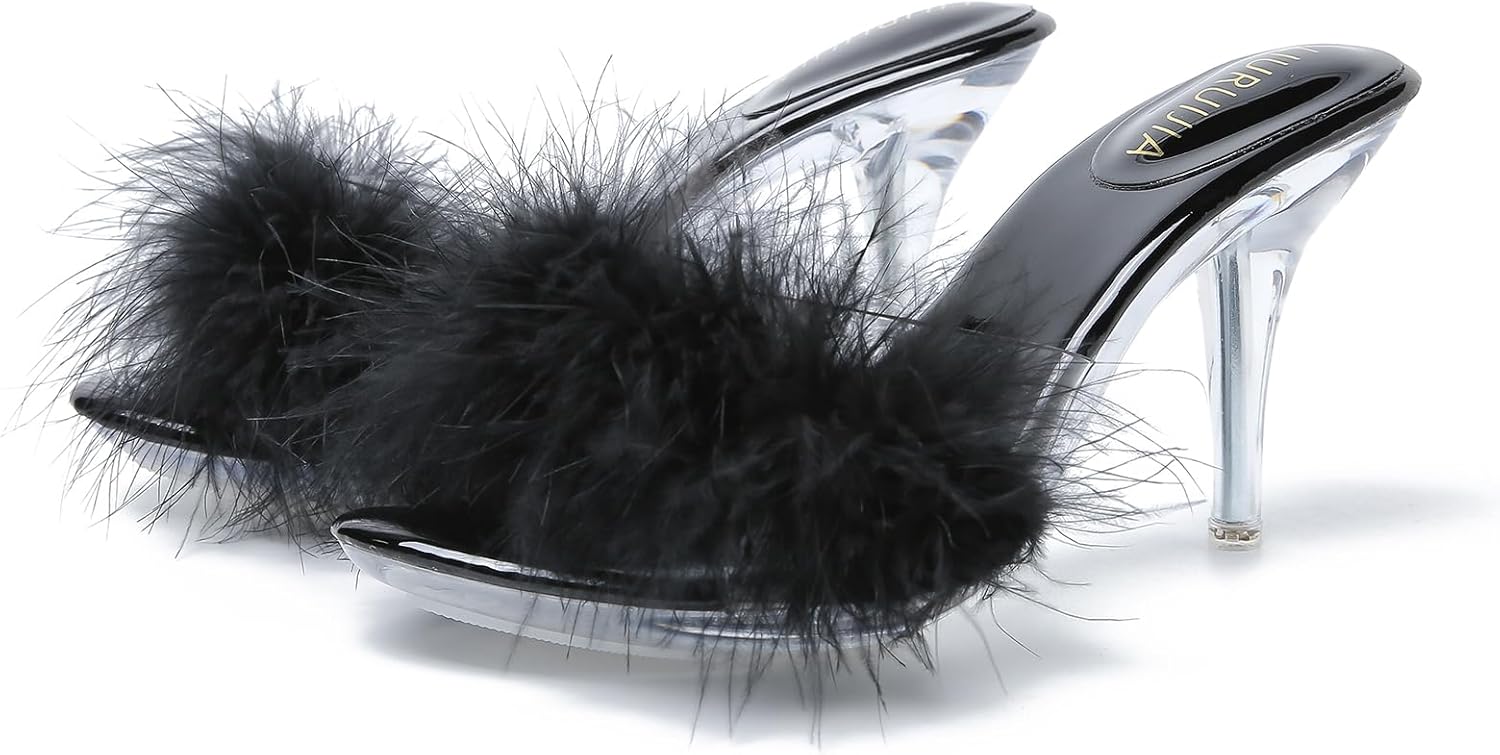 Starlet Slip-on Stiletto Heels with Fuzzy Accent