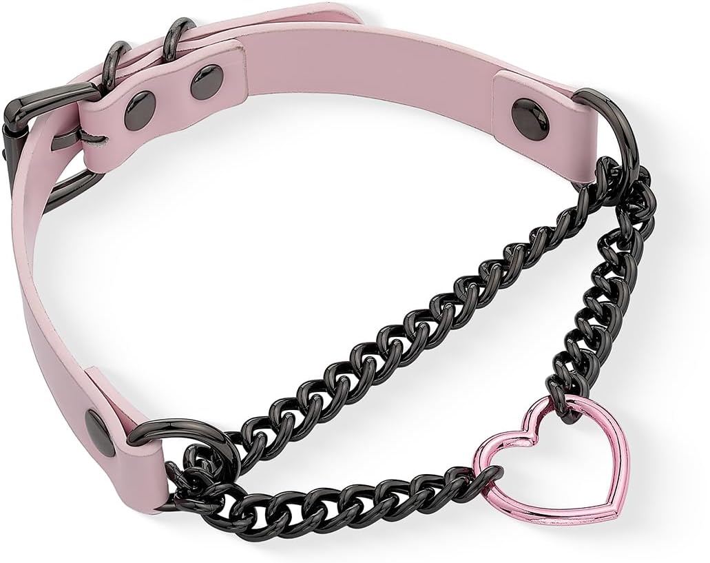 Leather Choker Necklace for Women with Metallic Heart Ring
