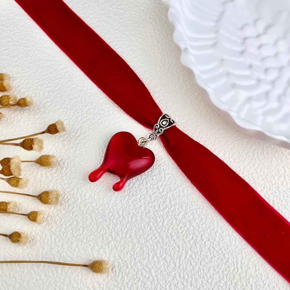 Bleeding Heart Pendent on Red Velvet Choker