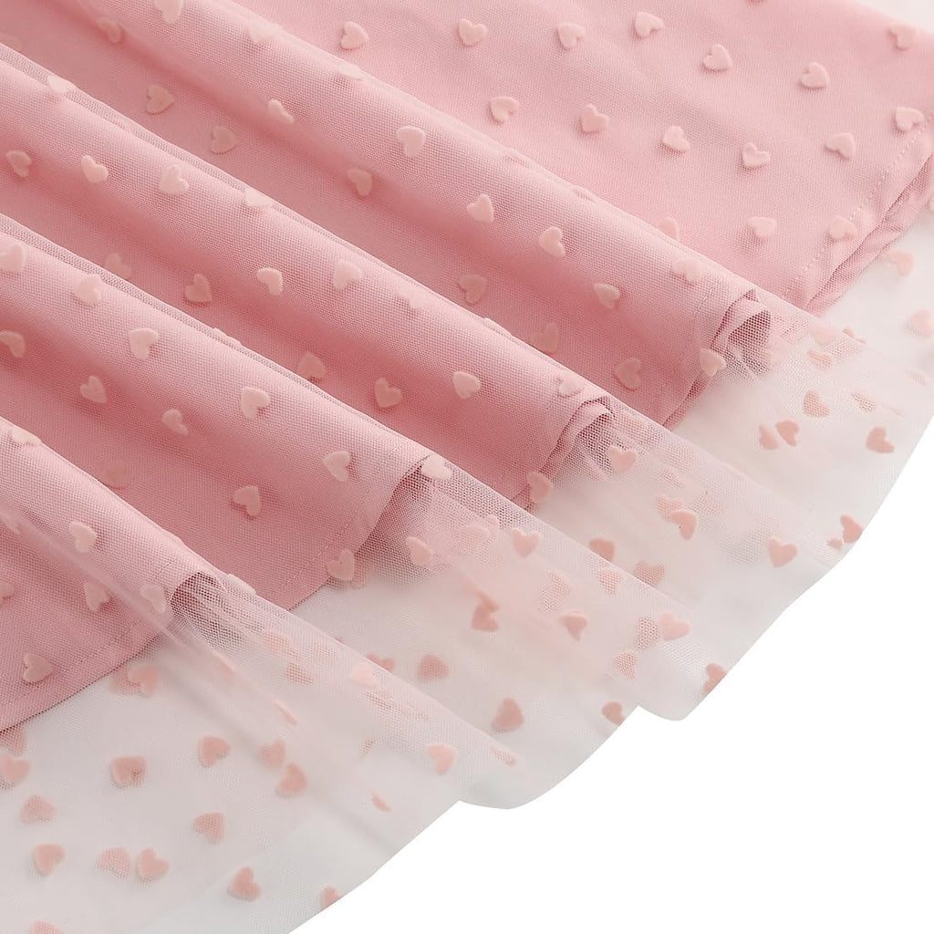 Light Pink Vintage Dress With Heart Print Tulle