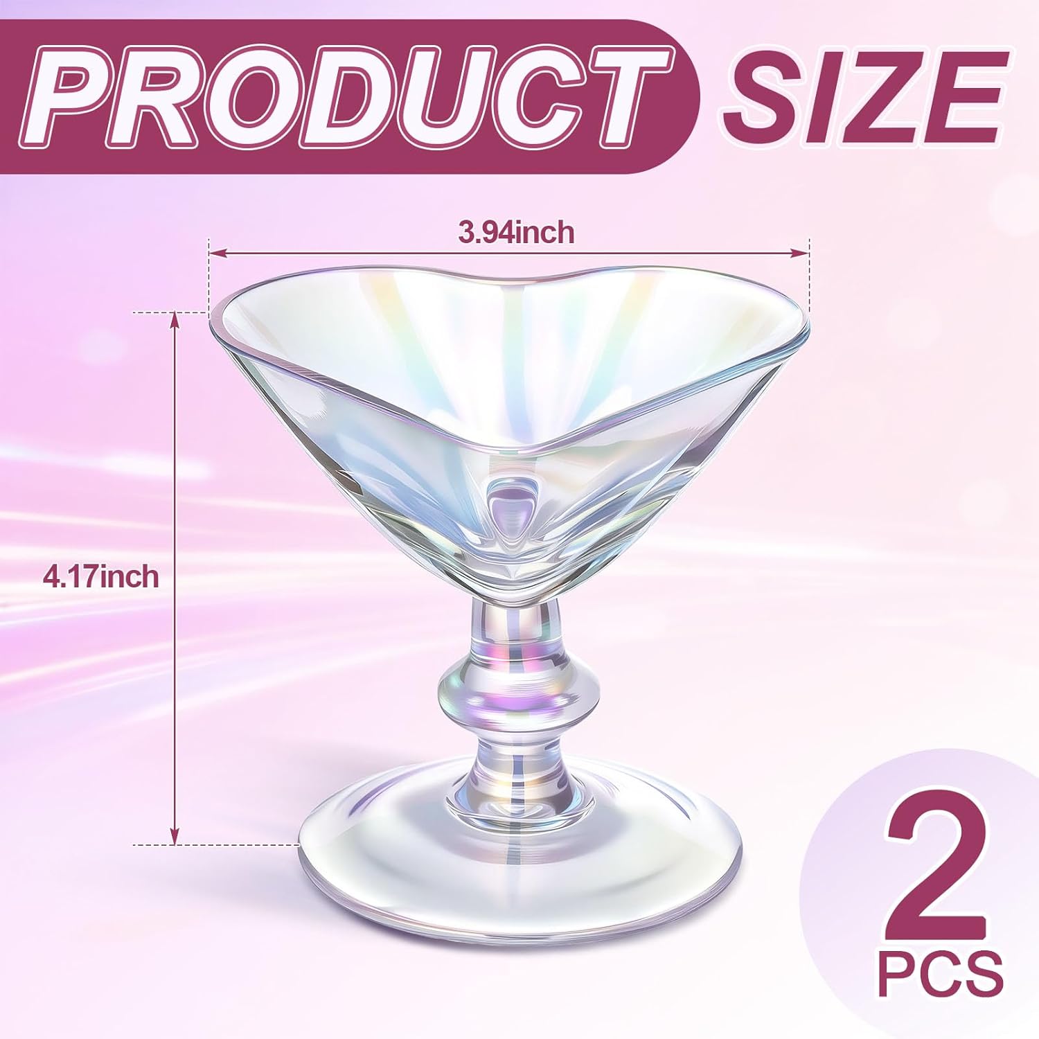 Iridescent Heart Cocktail Glasses