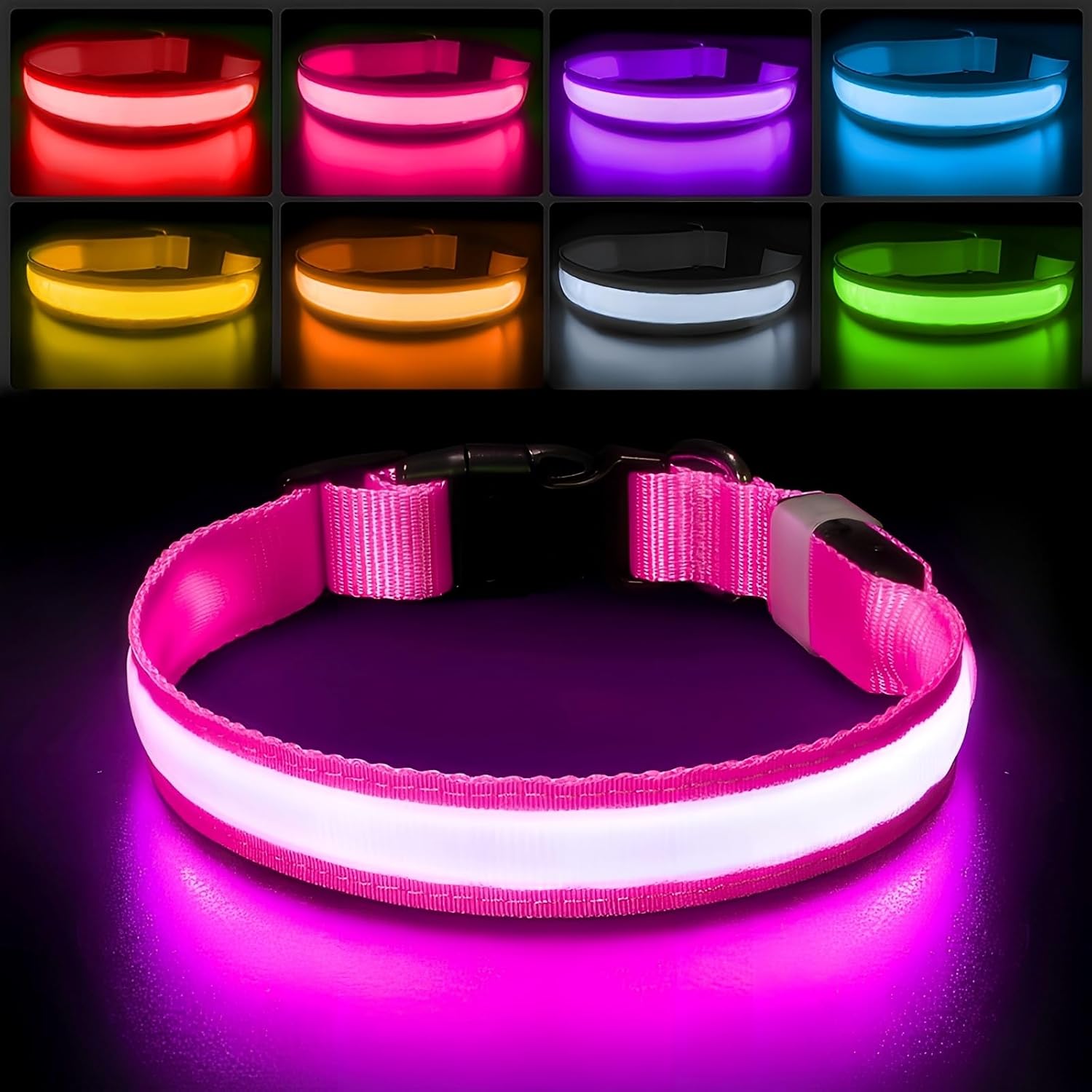 Light up Dog Collar for Night Walking - LED Dog Collar Light Rechargeable Color Changing, Glow in the Dark Dog Collars Waterproof Glowing Dog Collars for Large Small Medium Dogs