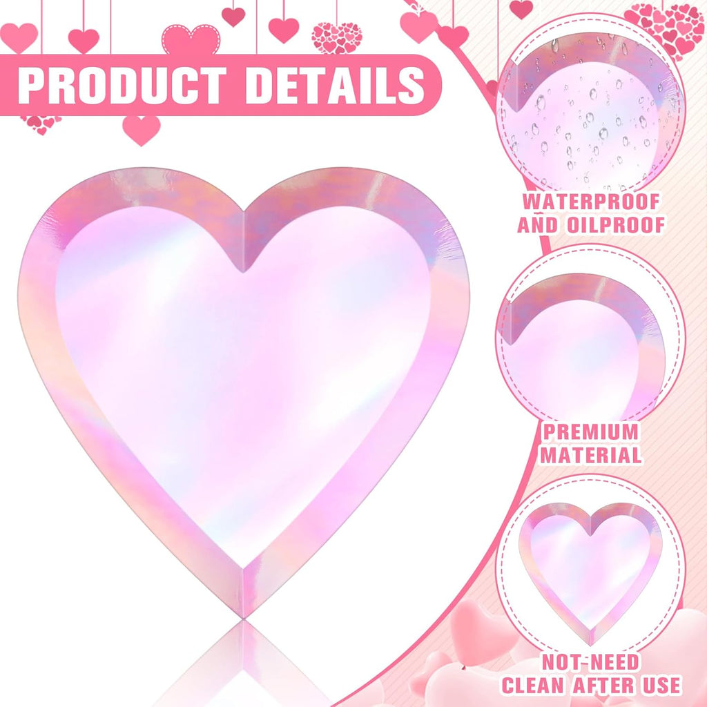 Holographic Pink Heart Shaped Disposable Dessert Plates