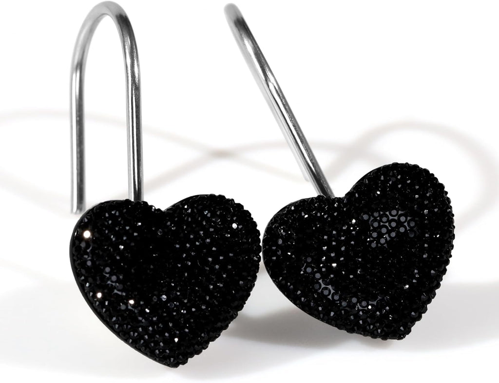 Black Rhinestone Heart Shower Curtain Hooks
