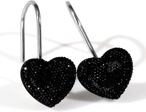 Black Rhinestone Heart Shower Curtain Hooks