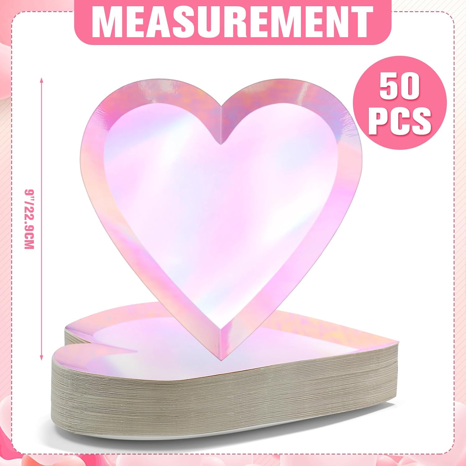 Holographic Pink Heart Shaped Disposable Dessert Plates