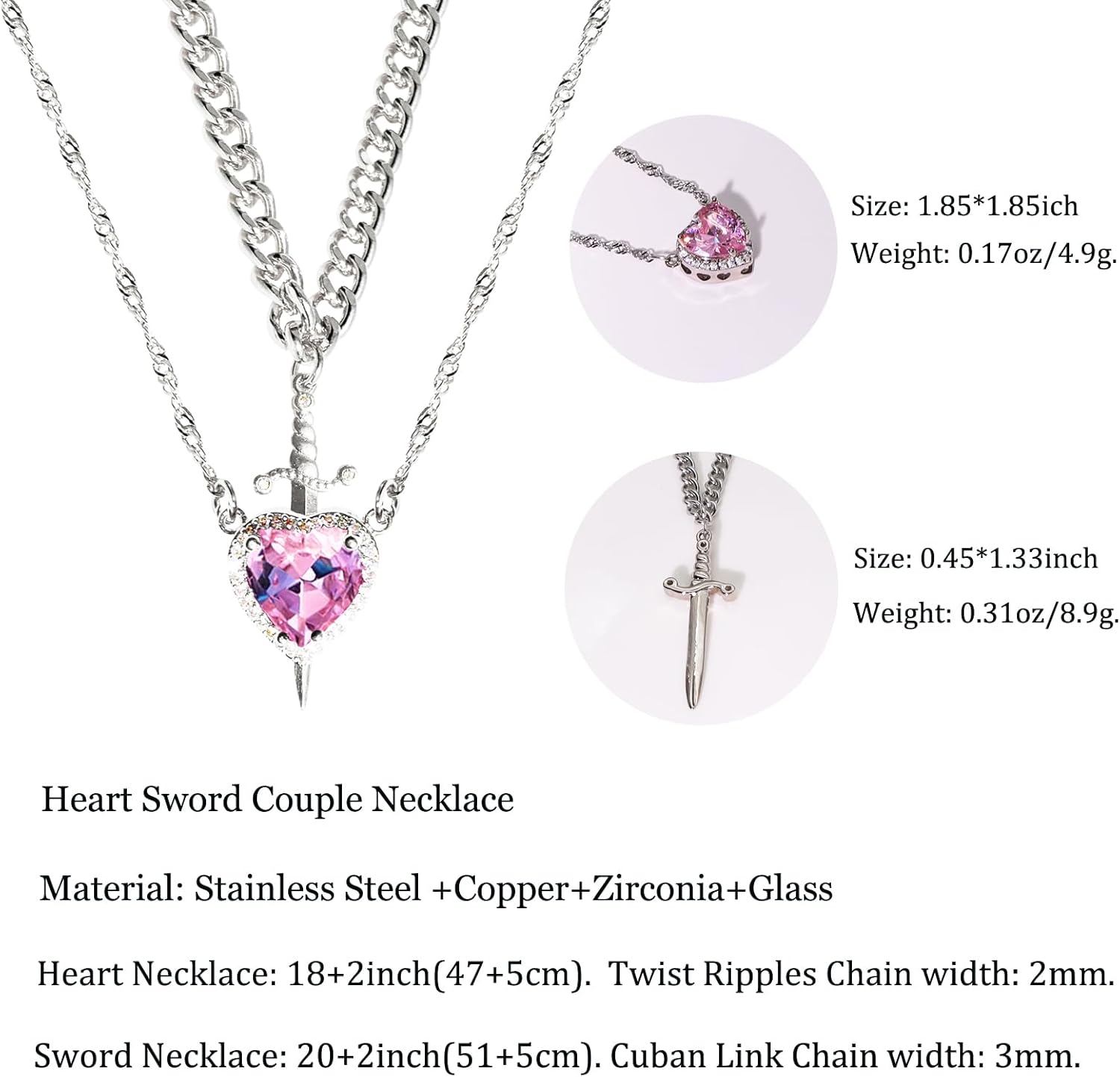 Heart and Sword Necklaces for Friends & Couples