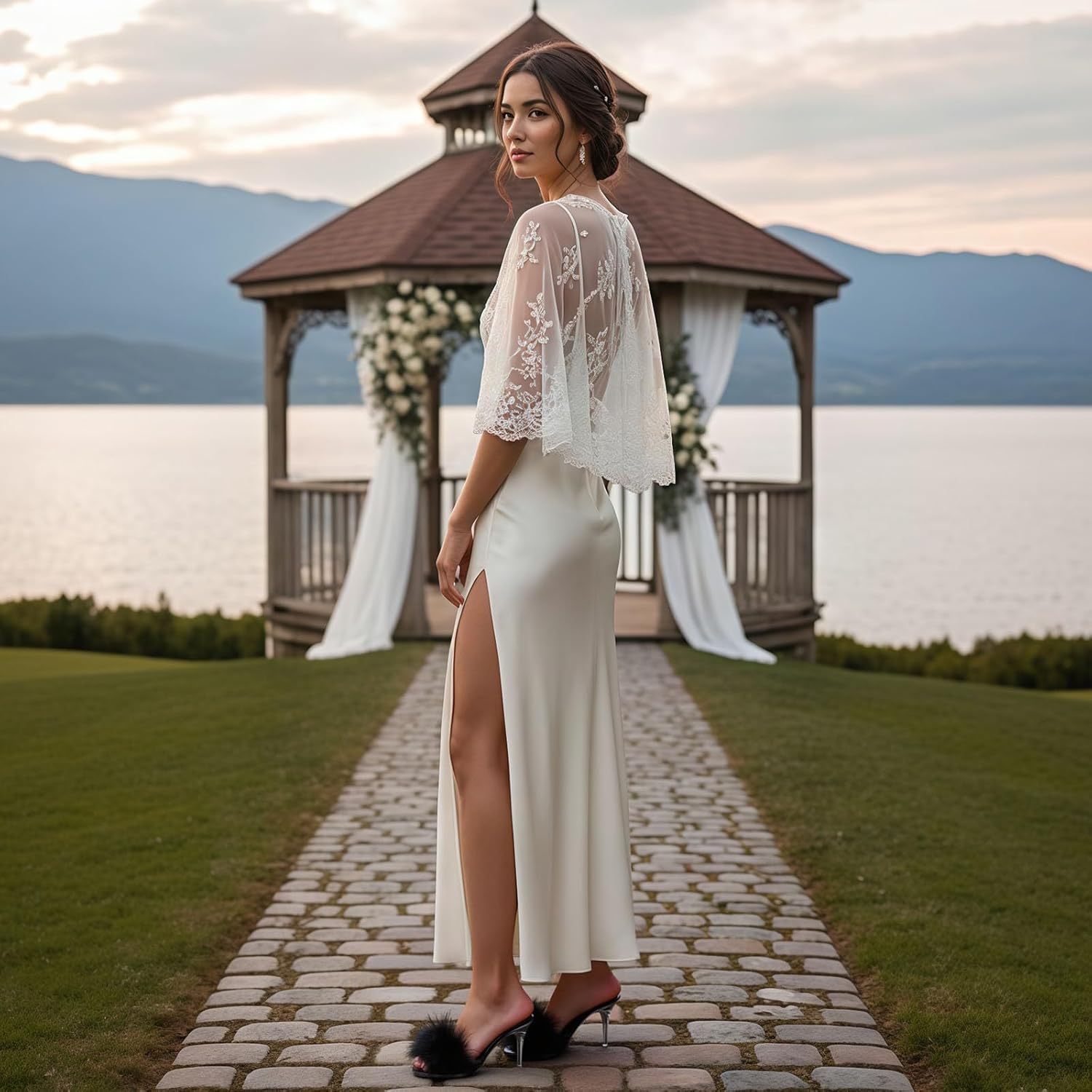 Starlet Slip-on Stiletto Heels with Fuzzy Accent