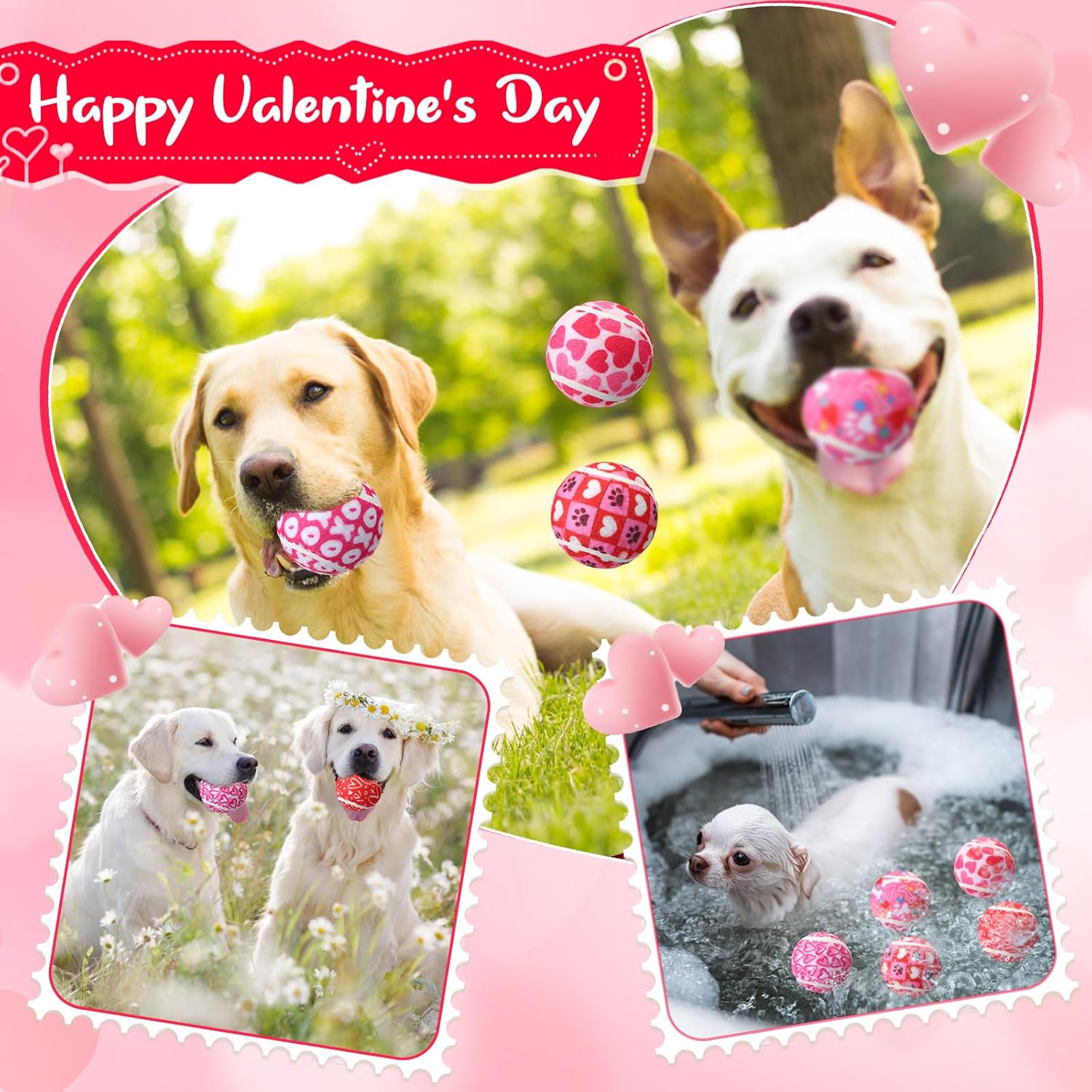 36 Pcs Valentine Squeaky Tennis Balls Gifts for Dogs
