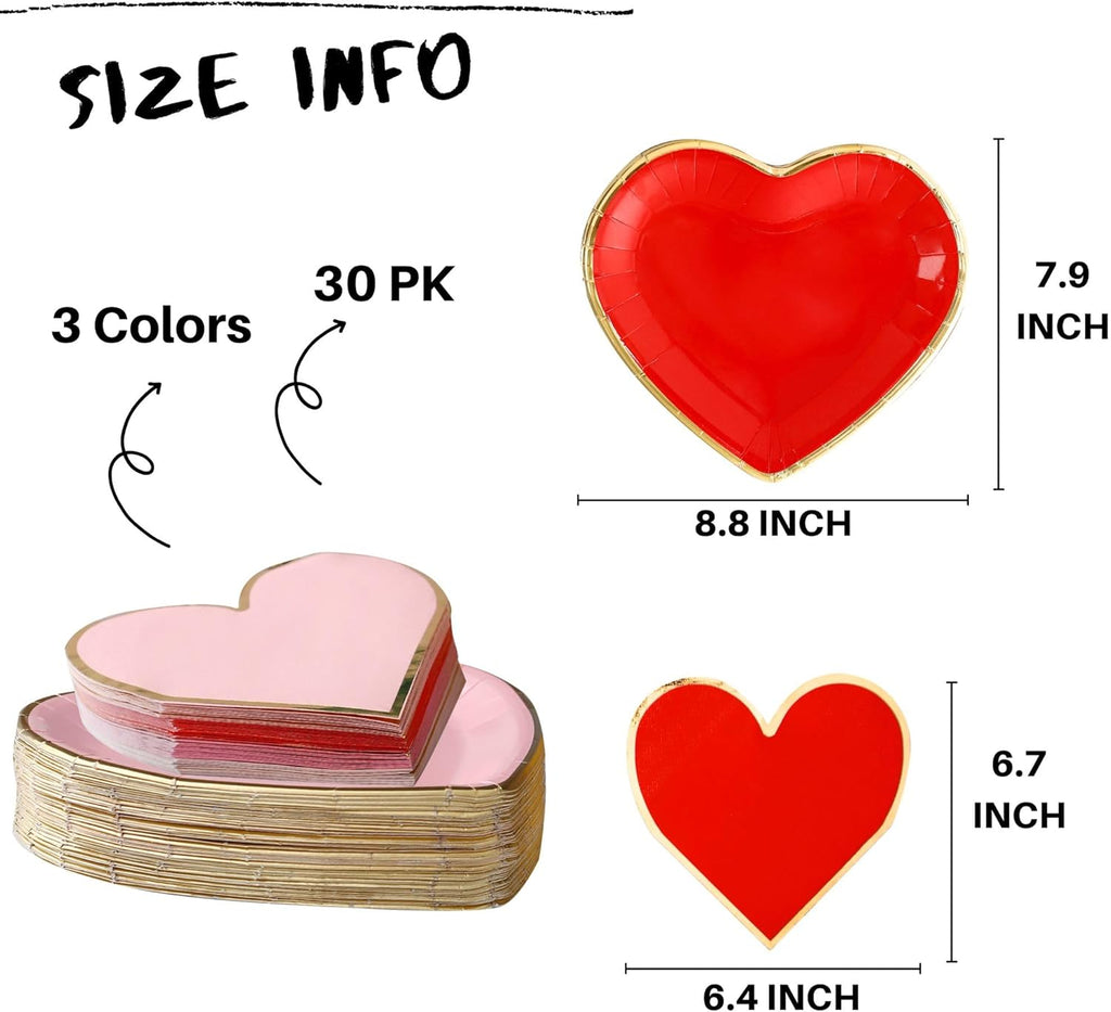 Valentine's Day Heart Plates and Napkins With Gold Rim