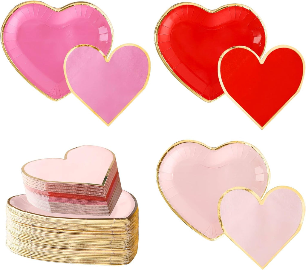 Valentine's Day Heart Plates and Napkins With Gold Rim
