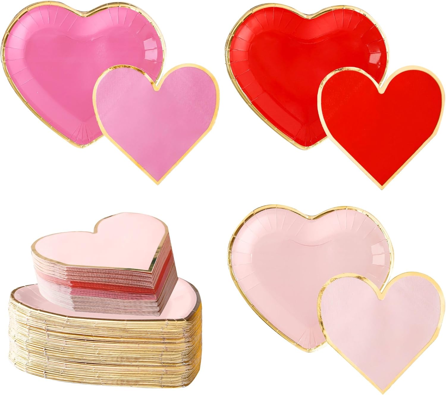 Valentine's Day Heart Plates and Napkins With Gold Rim