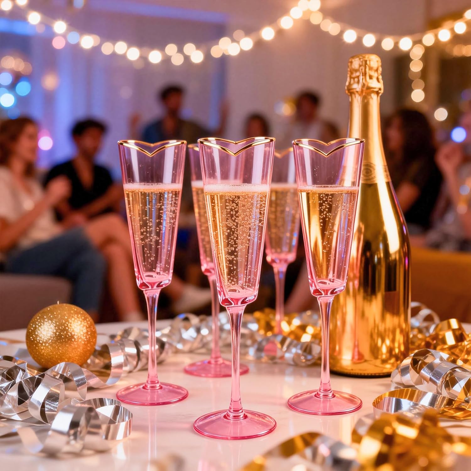 Pink Heart Shaped Champagne Flutes