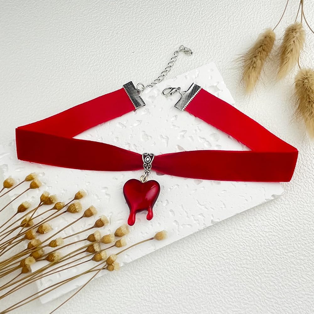 Bleeding Heart Pendent on Red Velvet Choker