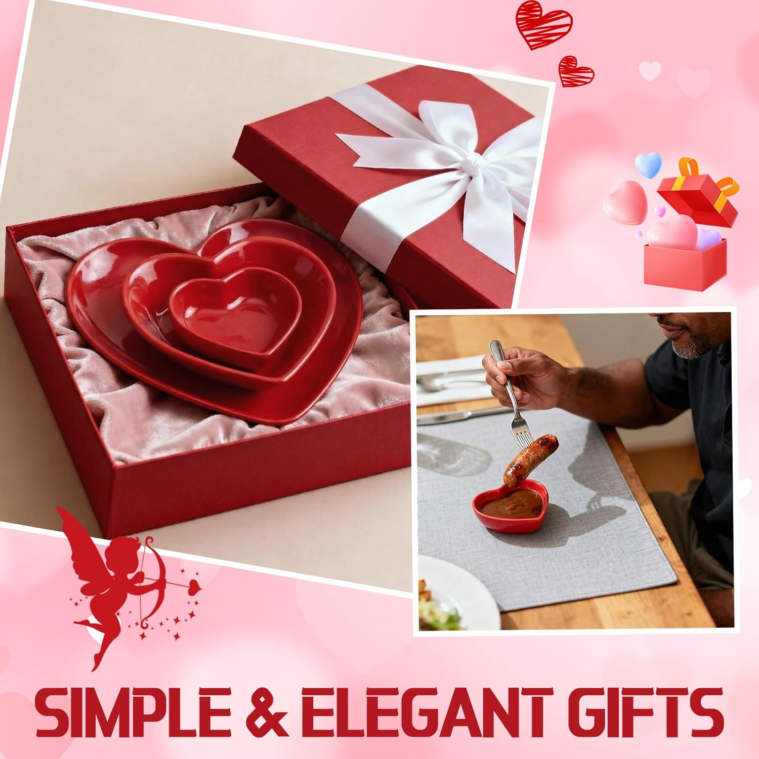 Valentine's Day Red Heart Shaped Ramekin Set