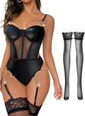 Sexy Stocking Strappy Garter Underwire Mesh Bodysuit Lingerie