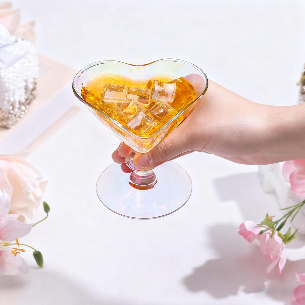 Iridescent Heart Cocktail Glasses