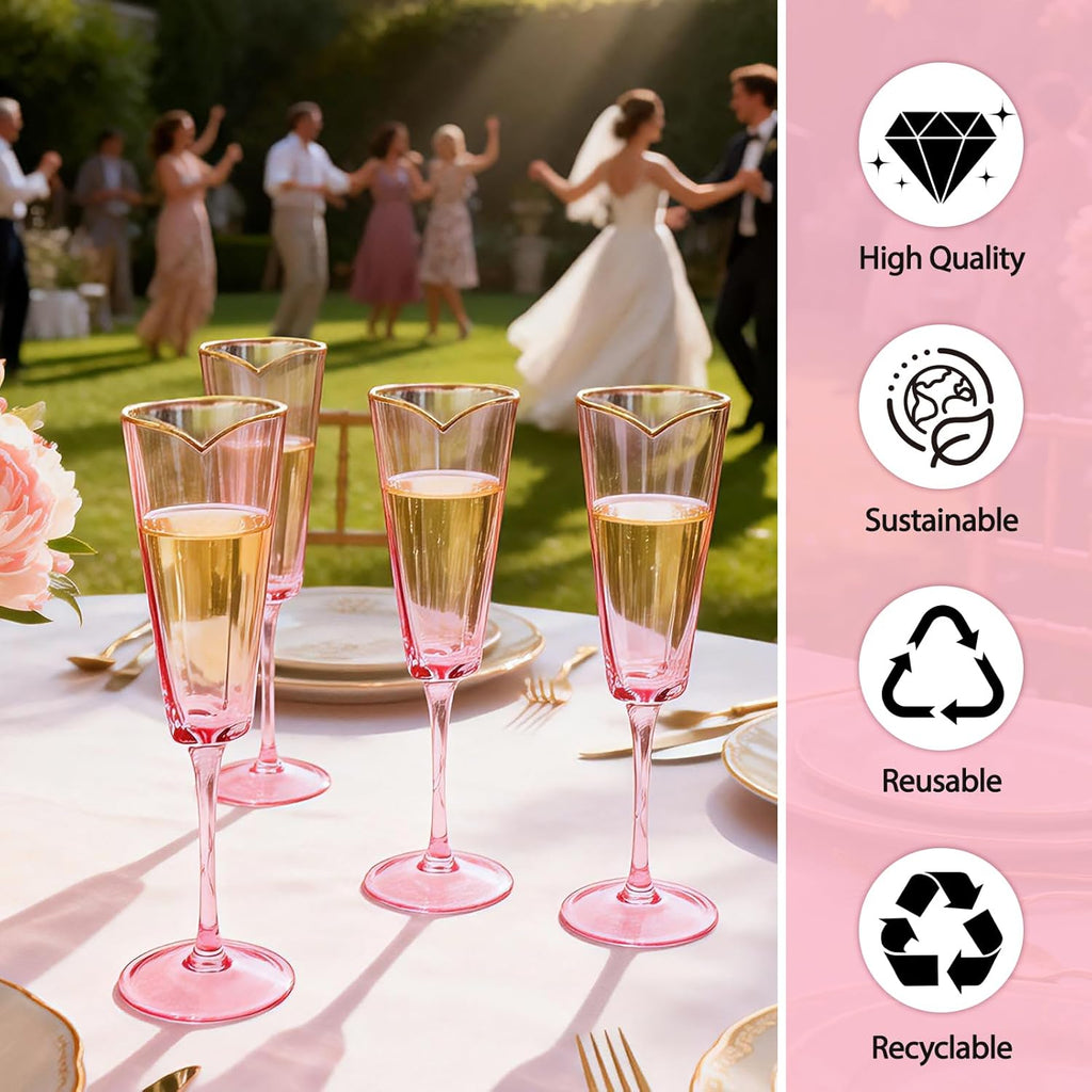 Pink Heart Shaped Champagne Flutes