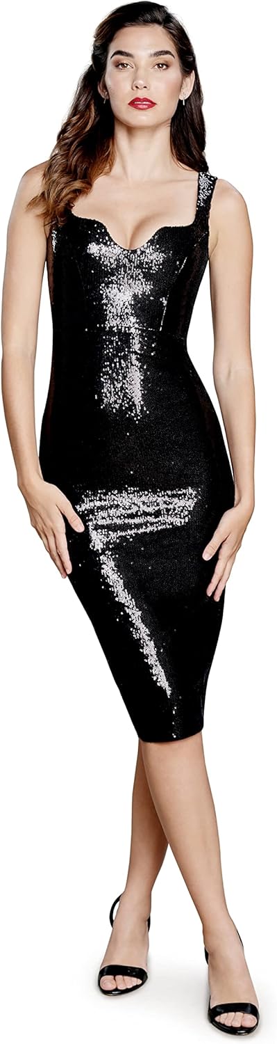 Glam Black Sequin Bodycon Midi Dress