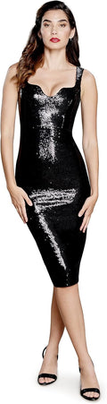 Glam Black Sequin Bodycon Midi Dress