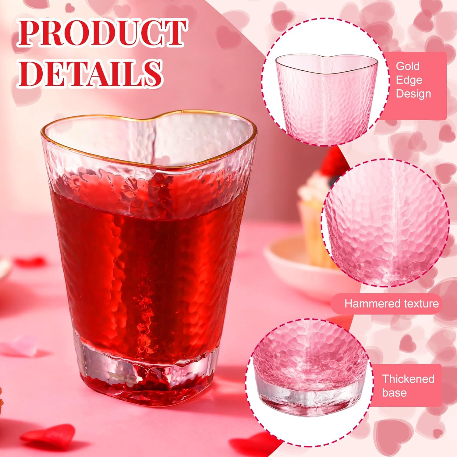 Heart Shaped Hammered Glass Cups