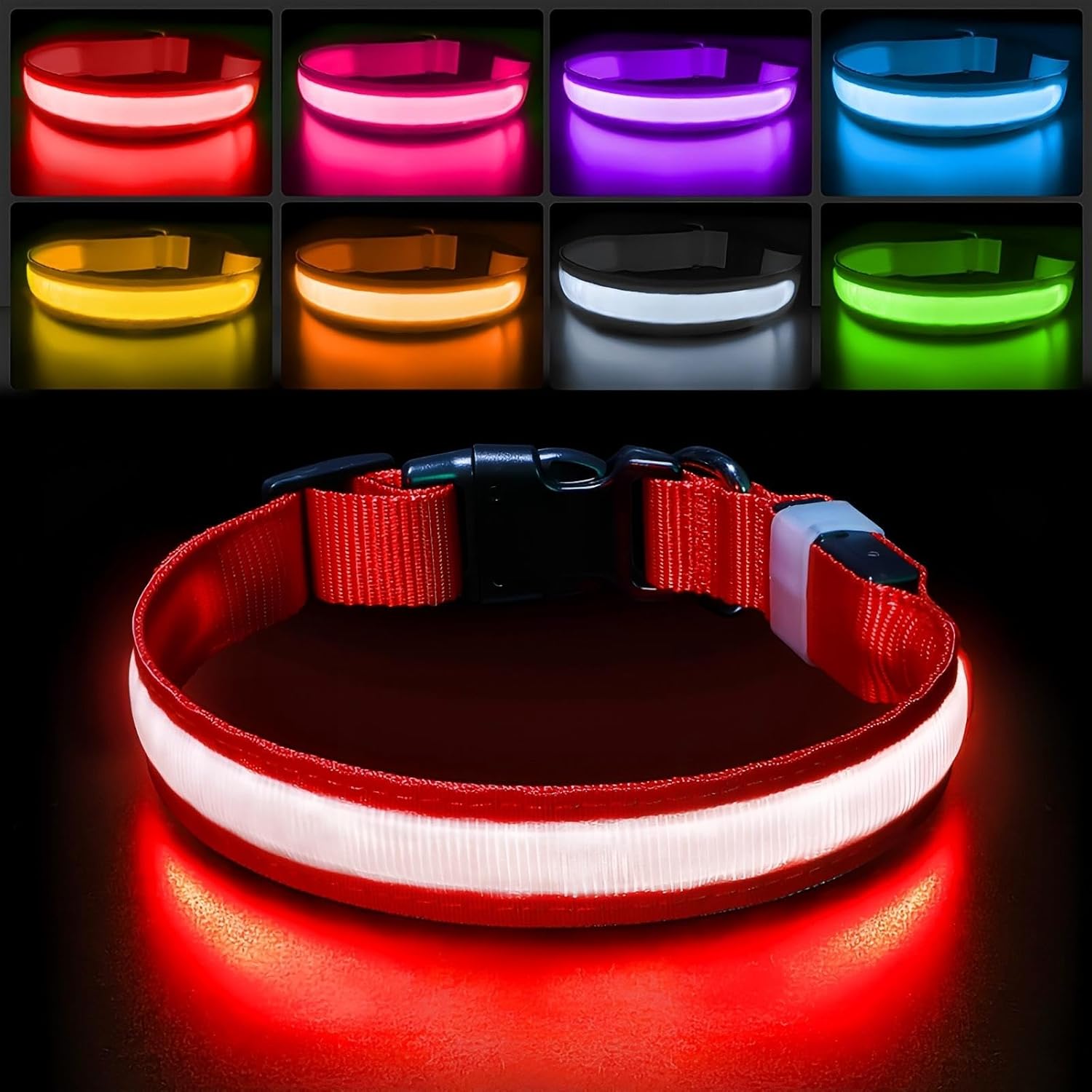 Light up Dog Collar for Night Walking - LED Dog Collar Light Rechargeable Color Changing, Glow in the Dark Dog Collars Waterproof Glowing Dog Collars for Large Small Medium Dogs