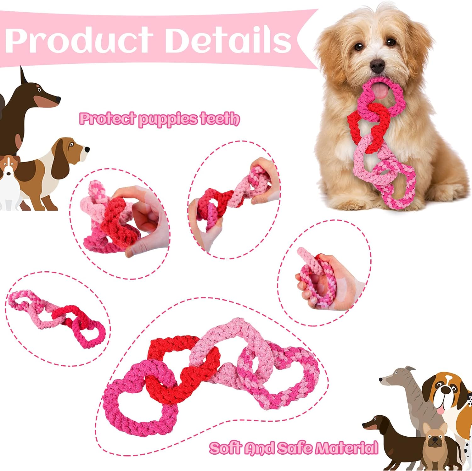 Interlocking Heart Shaped Rope Dog Chew Toy