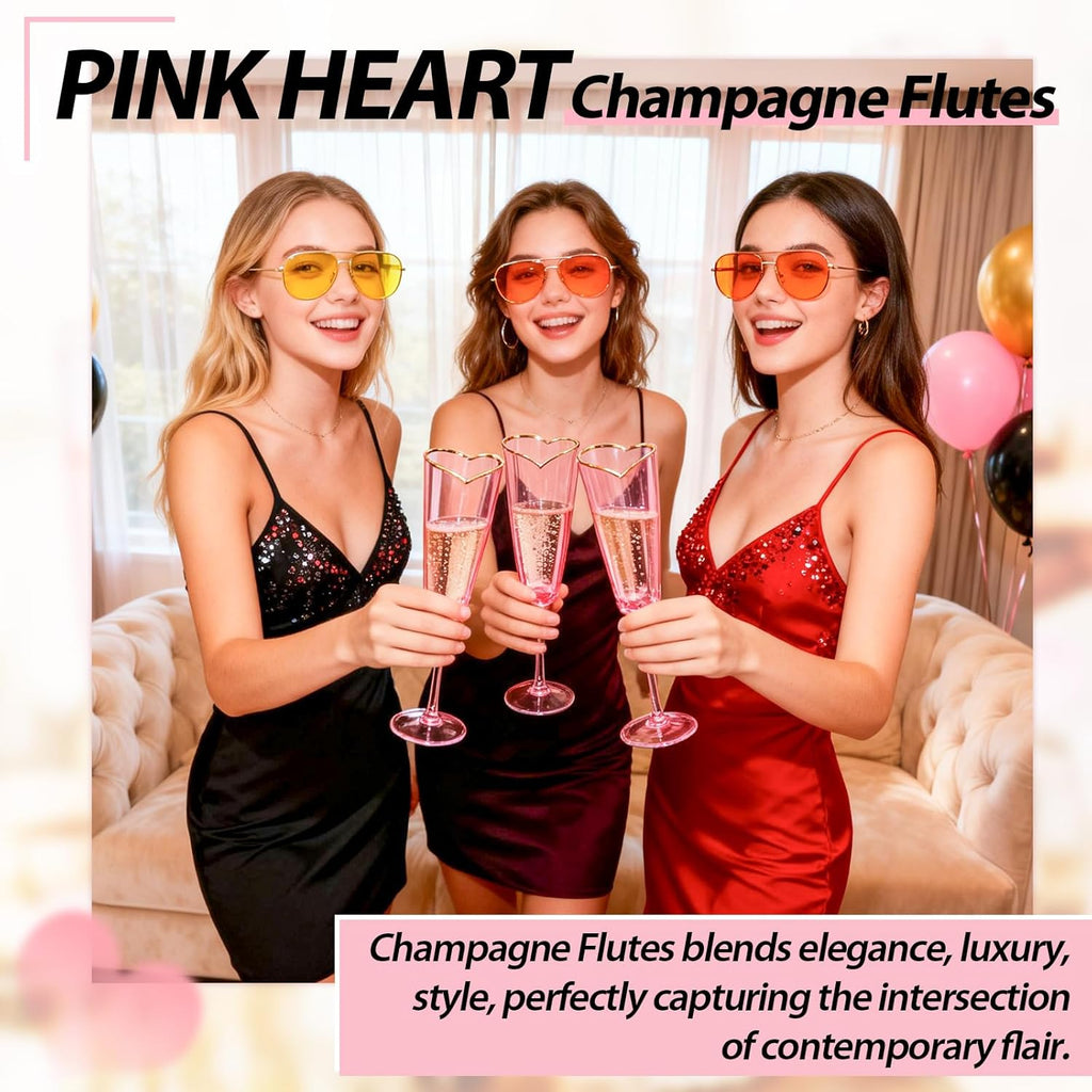 Pink Heart Shaped Champagne Flutes