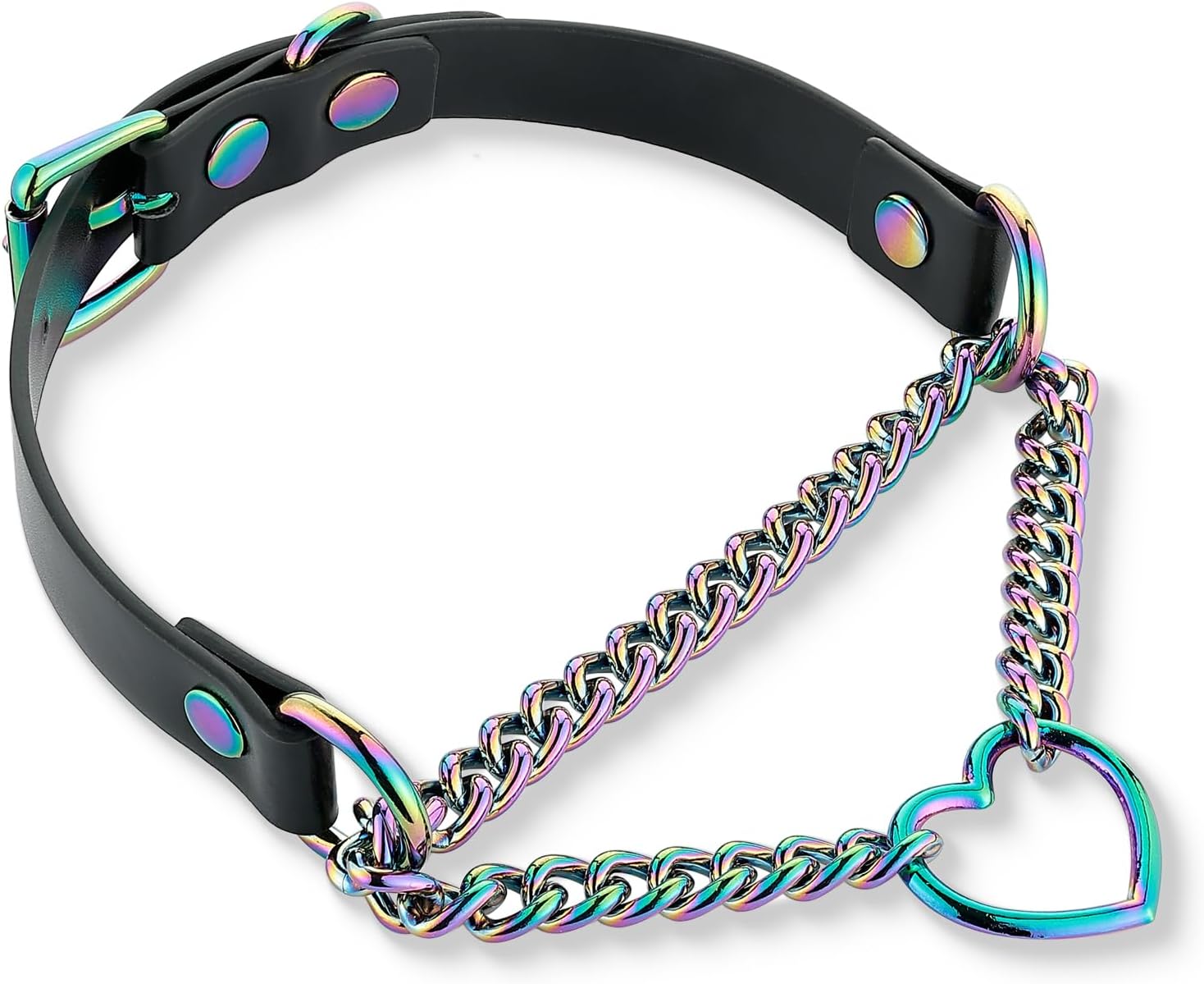 Leather Choker Necklace for Women with Metallic Heart Ring