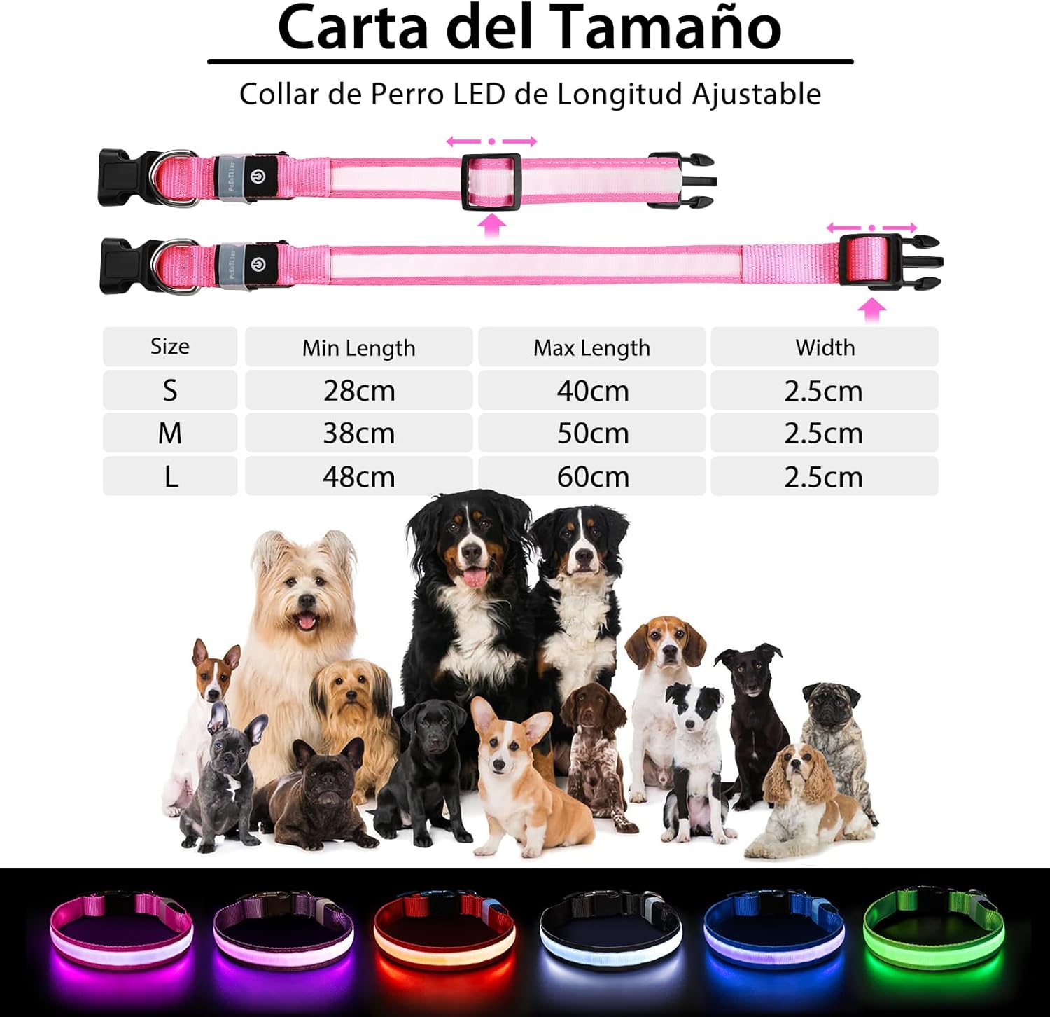 Light up Dog Collar for Night Walking - LED Dog Collar Light Rechargeable Color Changing, Glow in the Dark Dog Collars Waterproof Glowing Dog Collars for Large Small Medium Dogs