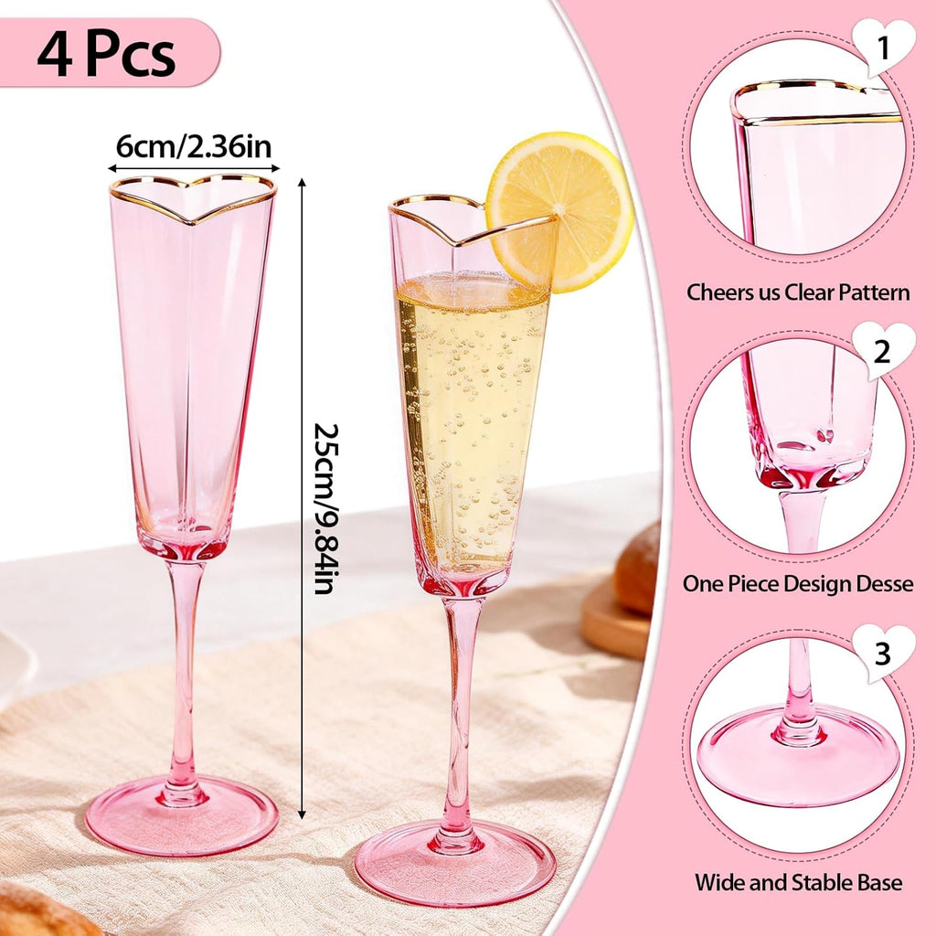 Pink Heart Shaped Champagne Flutes