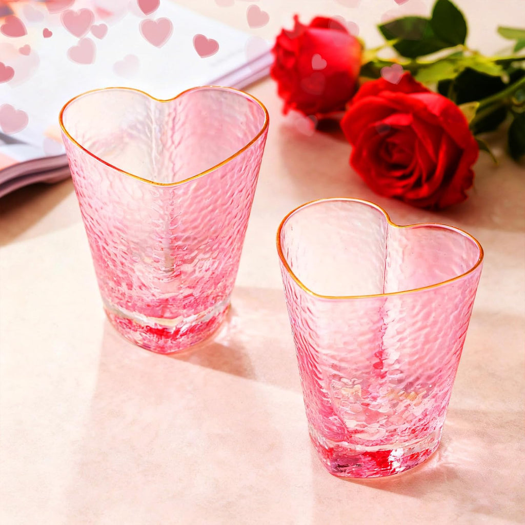 Heart Shaped Hammered Glass Cups