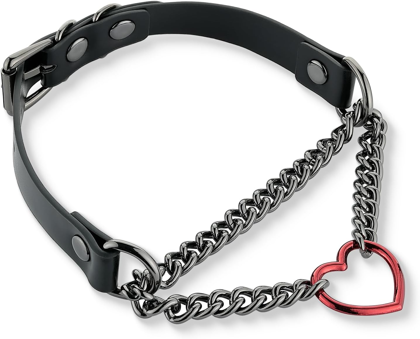 Leather Choker Necklace for Women with Metallic Heart Ring