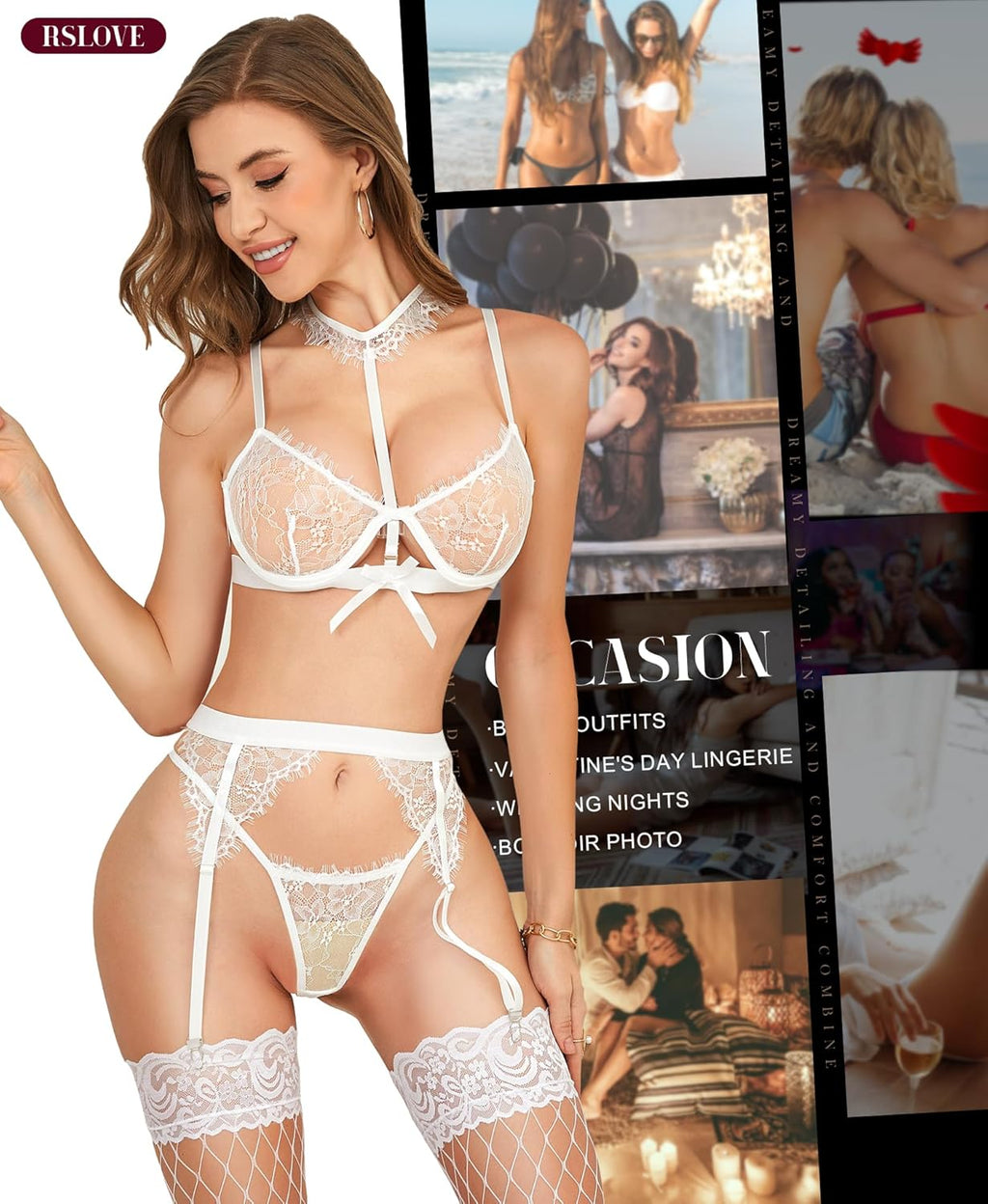 Floral Lace Underwire Lingerie Set with Removable Choker