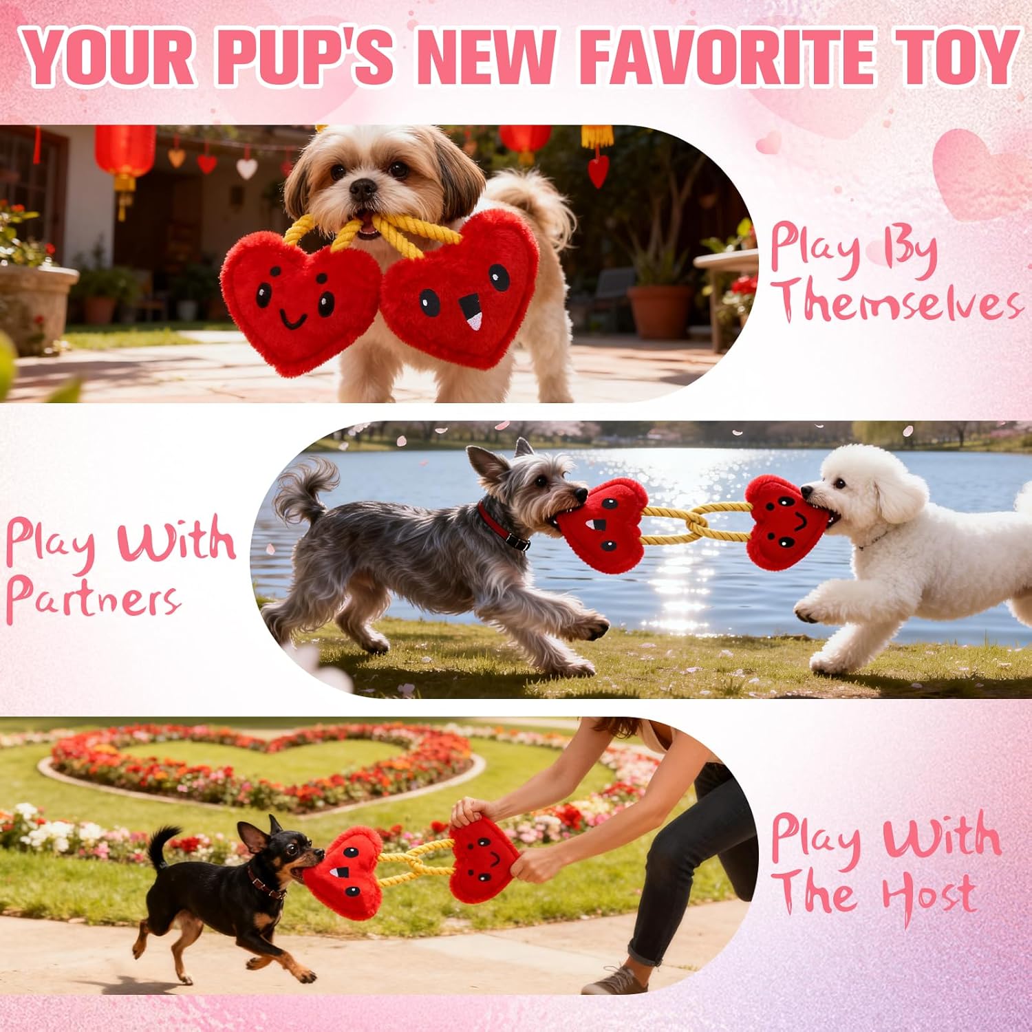 Love Lock Red Hearts Squeaky Dog Toy