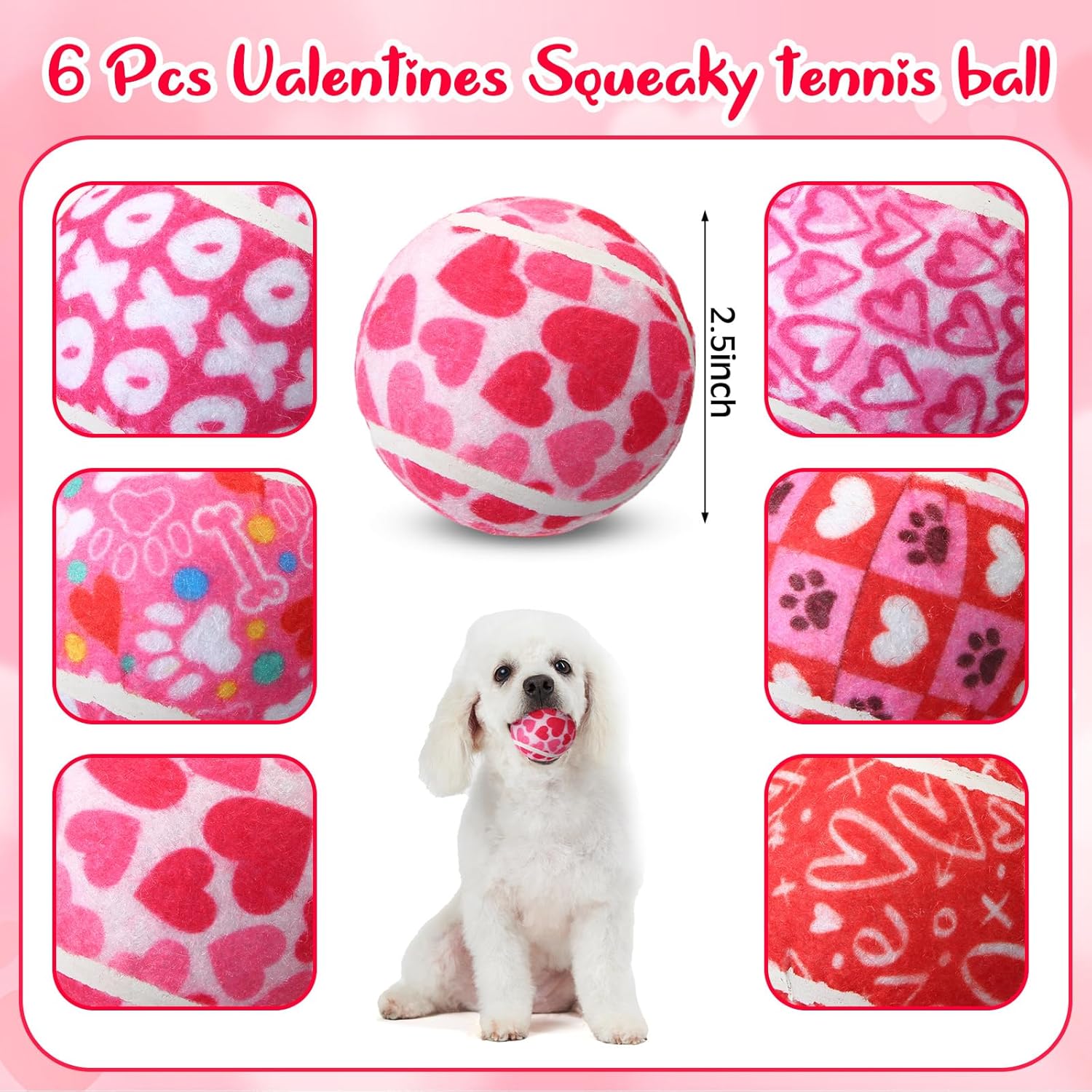 36 Pcs Valentine Squeaky Tennis Balls Gifts for Dogs