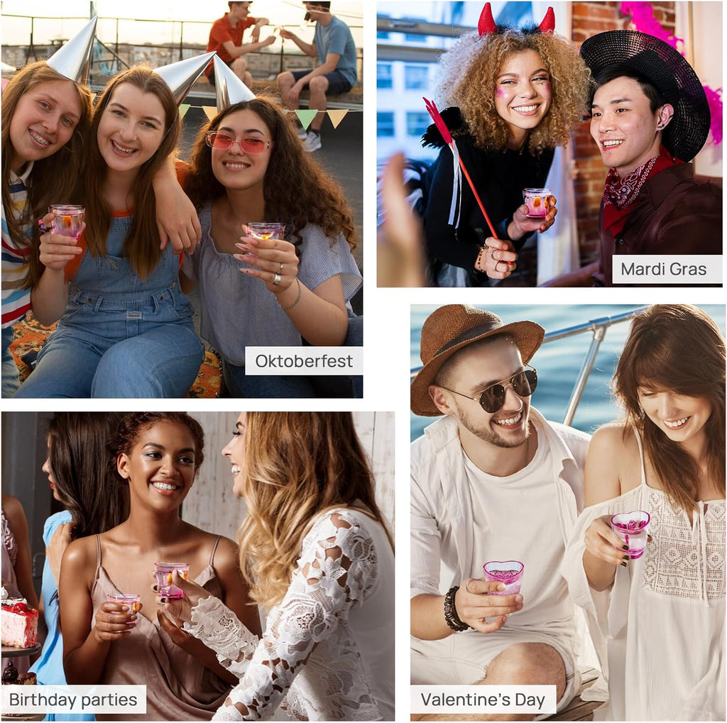 Pink Heart Shaped Shot Glasses Set