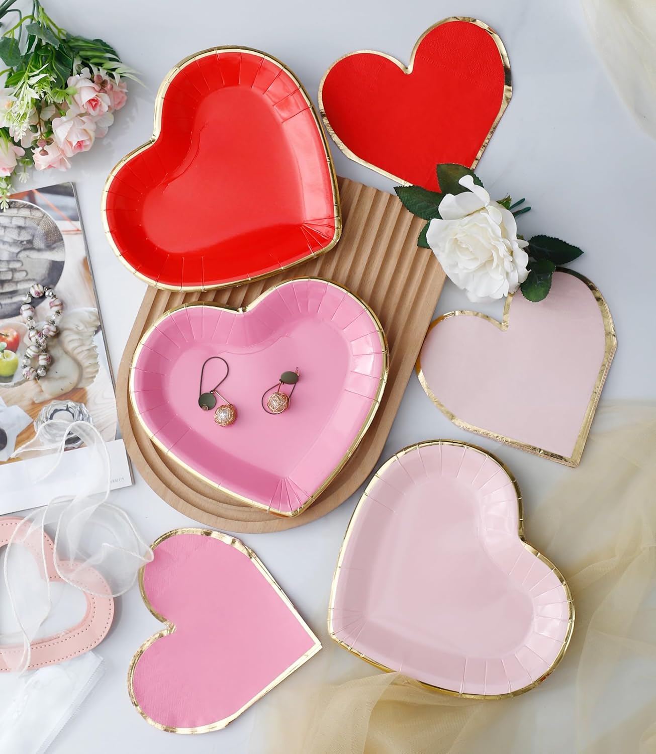 Valentine's Day Heart Plates and Napkins With Gold Rim