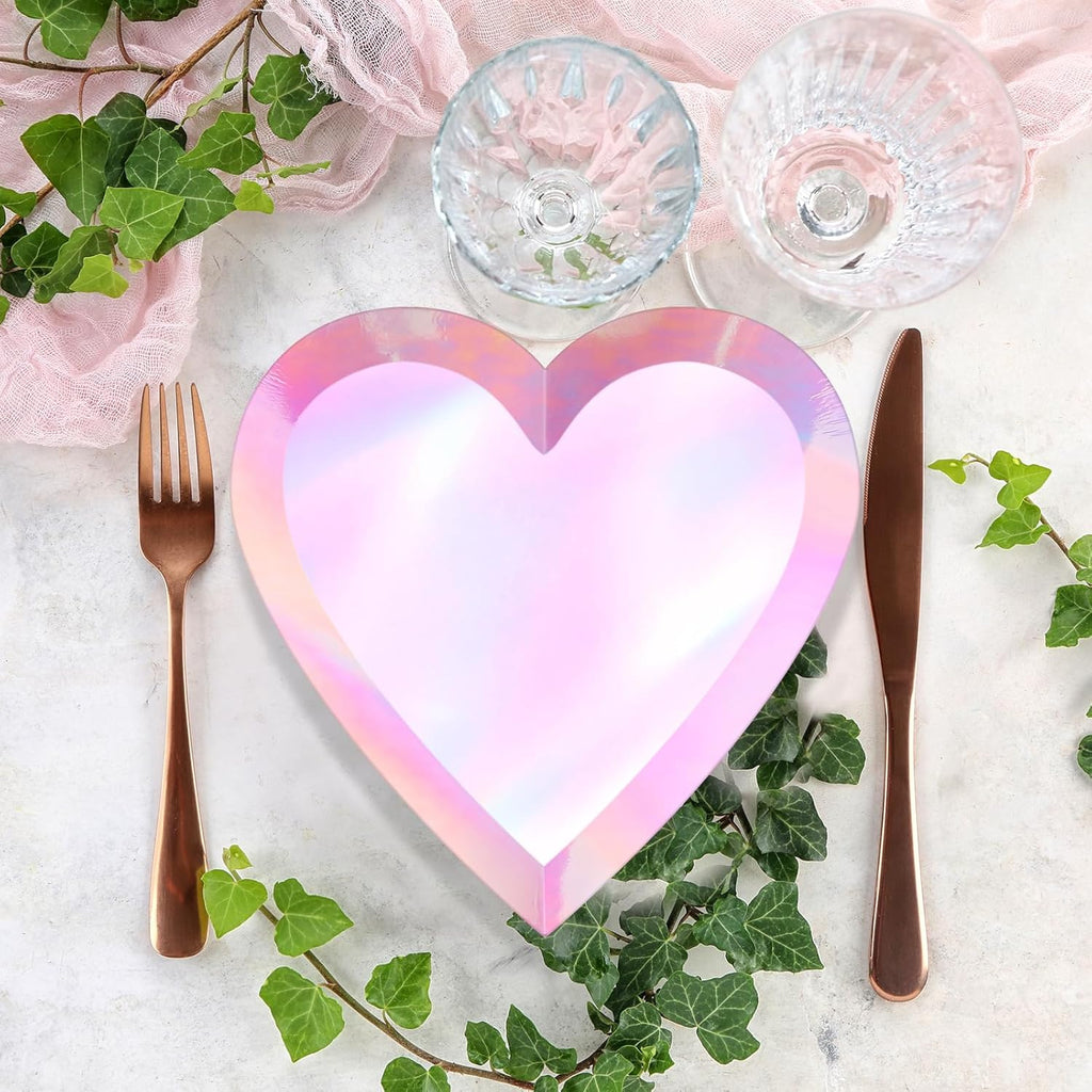 Holographic Pink Heart Shaped Disposable Dessert Plates