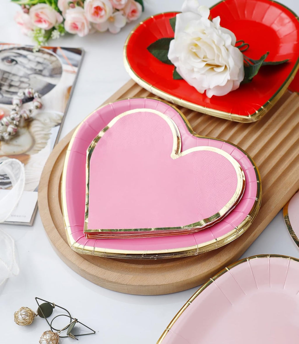Valentine's Day Heart Plates and Napkins With Gold Rim
